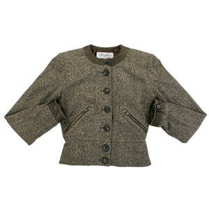 Revillon Paris Cashmere Wool Blend Button Up Jacket Leather Trim Womens Sz 36